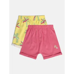 MINI KLUB Girls Pack Of 2 Floral Printed Pure Cotton Shorts-picture-24