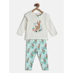 MINI KLUB Girls Pack Of 2 Graphic Printed Pure Cotton Top With Trousers-picture-39