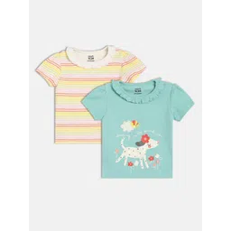 MINI KLUB Girls Pack Of 2 Graphic Printed Round Neck Cotton Tops-picture-44