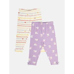 MINI KLUB Girls Pack Of 2 Striped Cotton Mid-Rise Ankle-Length Leggings-picture-19