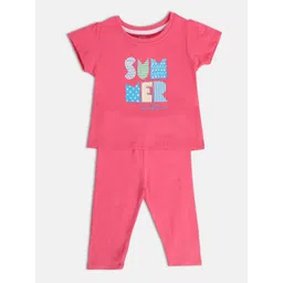 MINI KLUB Girls Pack Of 2 Typography Printed Pure Cotton T-shirt With Pyjamas-picture-55