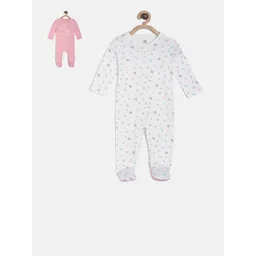 MINI KLUB Girls Pack of 2 White & Pink Printed Pure Cotton Sleepsuits-picture-39