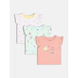 MINI KLUB Girls Pack of 3 Floral Printed Flutter Sleeve Cotton Top-picture-31