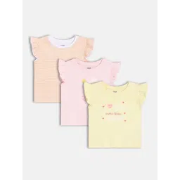 MINI KLUB Girls Pack Of 3 Round Neck Graphic Print Flutter Sleeves Tops-picture-27