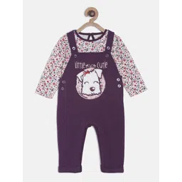 MINI KLUB Girls Purple & White Printed Top with Dungarees-picture-25