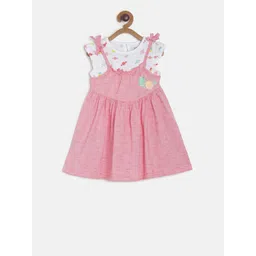 MINI KLUB Girls Red & White Self Design Pinafore Dress With Top-picture-37