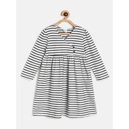 MINI KLUB Girls White & Black Striped V-Neck Cotton Dress-picture-15