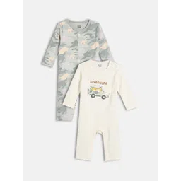 MINI KLUB Infant Boys Pack Of 2 Printed Pure Cotton Rompers-picture-38