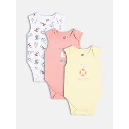 MINI KLUB Infant Boys Pack Of 3 Printed Envelope Neck Pure Cotton Bodysuits-picture-53