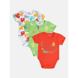 MINI KLUB Infant Boys Pack Of 3 Printed Pure Cotton Bodysuits-picture-32