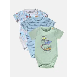 MINI KLUB Infant Boys Pack Of 3 Printed Pure Cotton Bodysuits-picture-58