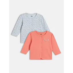 MINI KLUB Infant Girls Pack Of 2 Floral Printed Round Neck Pure Cotton Front Open Vests-picture-27