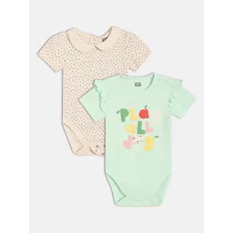 MINI KLUB Infant Girls Pack Of 2 Printed & Text Printed Cotton Half Sleeves Bodysuits-picture-32