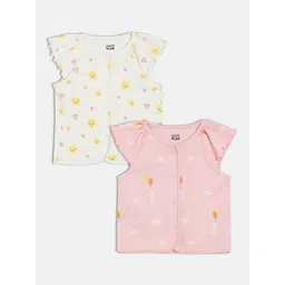 MINI KLUB Infant Girls Pack Of 2 Printed Pure Cotton Jhabla Vest-picture-51