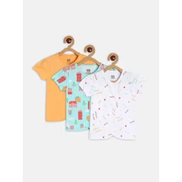 MINI KLUB Infant Girls Pack Of 3 Printed Cotton Open-Front Jhabla-picture-50