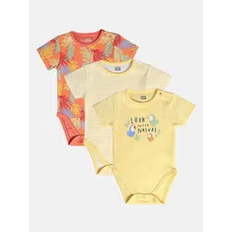 MINI KLUB Infant Girls Pack Of 3 Printed Pure Cotton Bodysuits-picture-51