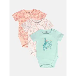 MINI KLUB Infant Girls Pack Of 3 Printed Pure Cotton Bodysuits-picture-48