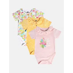 MINI KLUB Infant Girls Pack Of 3 Printed Pure Cotton Bodysuits-picture-31