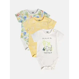 MINI KLUB Infant Girls Pack Of 3 Printed Pure Cotton Bodysuits-picture-26