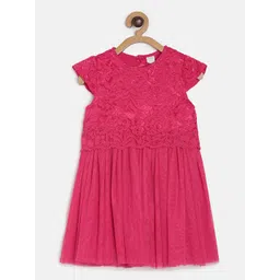 MINI KLUB Infant Pink Self Design A-Line Dress-picture-50