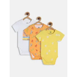 MINI KLUB Infants Boys Pack Of 3 Printed Pure Cotton Rompers-picture-19