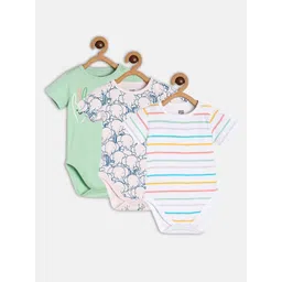 MINI KLUB Infants Boys Pack of 3 Printed Pure Cotton Rompers-picture-26