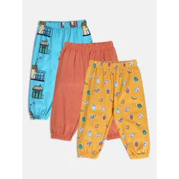 MINI KLUB Pack of 3 Boys Conversational Printed Easy Wash Cotton Joggers Trousers-picture-53