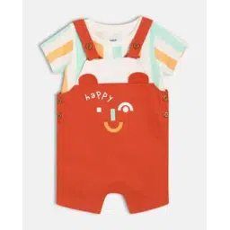 mini klub Round-Neck Woven Cotton Dungaree Set-picture-29