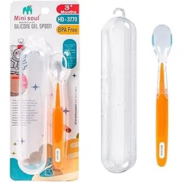 MINI SOUL Silicone Spoon with Box for Baby Feeding, BPA Free Food Grade Material Spoon, Baby Feeding Spoon with Comfortable Grip Handle, Non-Toxic Training Self-Feeding Baby Spoon (Pack of 1, Orange)-picture-36