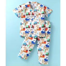 Mini Taurus Cotton Woven Half Sleeves Shorts Night Suit With Baby Boss Embroidery - Beige-picture-10