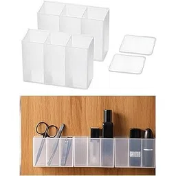 Mini Wall Mount Storage Box, 3 Compartment Transparent Plastic Makeup Brush Lipstick Holder Self-Adhesive Pen Holder Makeup Organizer for Home Office..(PCS OF 1)-picture-10