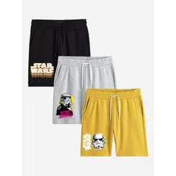 Minicult Boys Pack Of 3 Mickey & Friends Star Wars Printed Cotton Shorts-picture-34