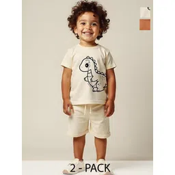 Minicult Kids Pack Of 2 Animal Printed Round Neck Pure Cotton T-shirt With Shorts-image-37