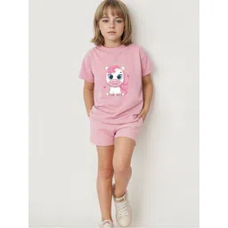 Minicult Kids Printed Short Sleeves Round Neck Pure Cotton T-shirt with Shorts-picture-21