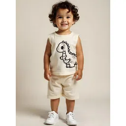 Minicult Unisex Kids Animal Printed Round Neck Sleeveless Pure Cotton T-shirt With Shorts-image-33