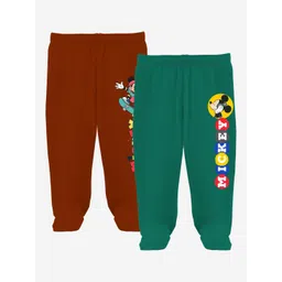 Minicult Unisex Kids Set Of 2 Printed Footed Pure Cotton Lounge Pants-picture-13
