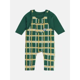 MINIKLUB Boys Green Cotton Checks Full Sleeves Dungaree Set-picture-26