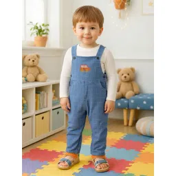 Miniklub Boys Light Blue Cotton Chequered Dungaree Set-picture-44