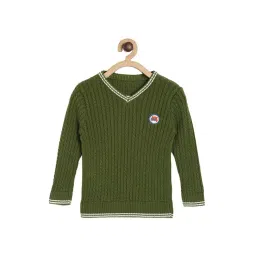 MINIKLUB Boys Olive Self Design Full Sleeves Sweater-picture-44