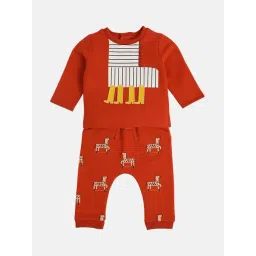 MINIKLUB Boys Rust Orange Cotton Printed Full Sleeves Top And Bottom-picture-41