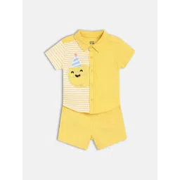 MINIKLUB Boys White & Yellow Striped Shirt with Shorts-picture-13