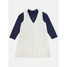 MINIKLUB Girls Blue & Marshmallow Printed Full Sleeves Pinny Set-picture-30