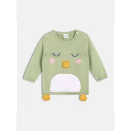 MINIKLUB Girls Green Knit Full Sleeve Applique Sweater-picture-25