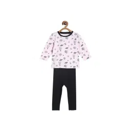 MINIKLUB Girls Pink & Black Printed Full Sleeves T-Shirt with Pants-picture-23