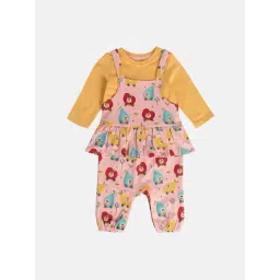MINIKLUB Girls Pink & Yellow Printed Full Sleeves Top with Dunagree-picture-31