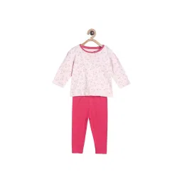 MINIKLUB Girls Pink Printed Full Sleeves T-Shirt with Pants image 1