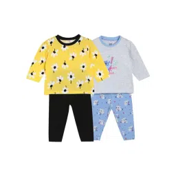 MINIKLUB Girls Yellow & Black Floral Print Full Sleeves T-Shirt with Pants (Pack Of 2)-picture-10