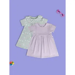 MINIKLUB Green & Purple New Born And Baby Girls Short Sleeve Dress-picture-48