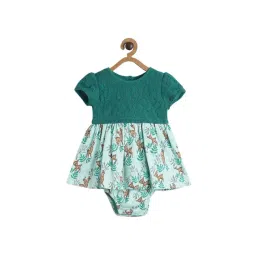 MINIKLUB Kids Green & White Cotton Printed Dress Set-picture-18