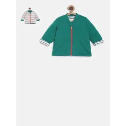MINIKLUB Kids Green & White Solid Full Sleeves Reversible Jacket-picture-23
